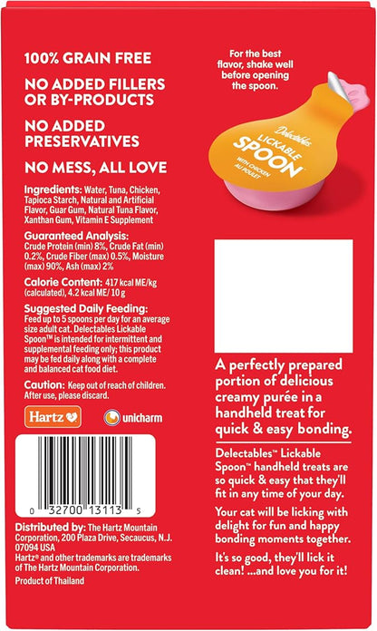 Hartz New Delectables Lickable Spoon Interactive Lickable Cat Treats for Quick & Easy Bonding, Chicken 32ct