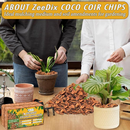 Zeedix 8 Pack Coco Husk Chips for Plants(8.8LB), 100% Organic Coconut Chips Mulch with Low EC & PH Balance, All Purpose for Indoor Plant Flowers Herbs Vegetables, Reptiles Terrarium Tanks Substrate