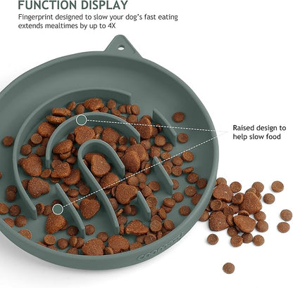 Coomazy Silicone Slow Feeder Dog Cat Bowls, Interactive Puzzle Toy for Pets Food Training, Keeps Dogs Cats Busy, Prevents Puppy Kitty Overeating (Dark Green, 1.4Cup)