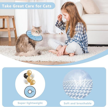 Lightweight Cat Cone Collar Soft, Soft Comfortable Cat Recovery Collar After Surgery, Elizabethan E Collar for Cats, Cone for Cats to Stop Licking (Baby Blue, Small)