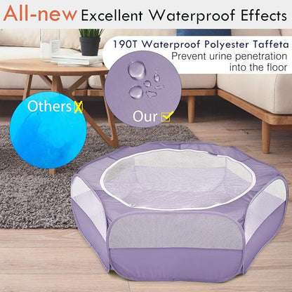 Pawaboo Small Animals Playpen, Waterproof Small Pet Cage Tent with Zippered Cover, Portable Outdoor Yard Fence with 3 Metal Rod for Chick/Kitten/Puppy/Guinea Pig/Rabbits/Hamster/Chinchillas, Purple