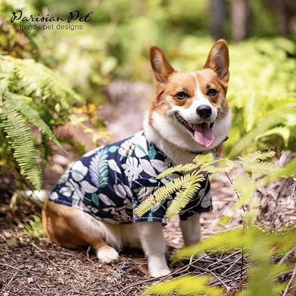 Parisian Pet Palm Leaves Dog Shirt - 100%Cotton Summer Clothes - Stylish Beach Outfit - Hook and Loop Closure - Machine Washable for Medium Dogs - M