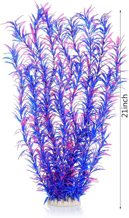 JIHAQUA Aquarium Decor Plastic Plants Extra Large 21 Inches Artificial Fish Tank Plants Tall Fish Tank Decorations (Purple 2pcs)