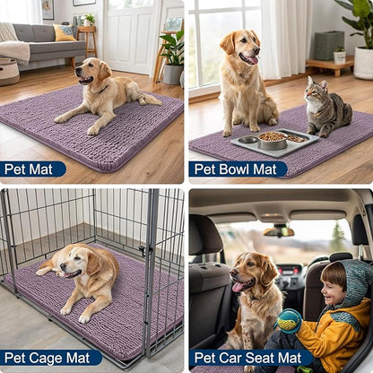 Smiry Dog Door Mat for Muddy Paws 30x20, Absorbs Moisture and Dirt Doormat, Non-Slip Washable Quick Dry Chenille Front Door Mat Indoor Entrance, Entryway Carpet for Inside Floor, Deep Plum