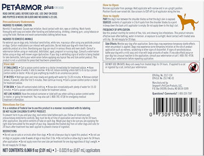 PetArmor Plus Flea and Tick Prevention for Dogs, Dog Flea and Tick Treatment, 3 Doses, Waterproof Topical, Fast Acting, Small Dogs (5-22 lbs)