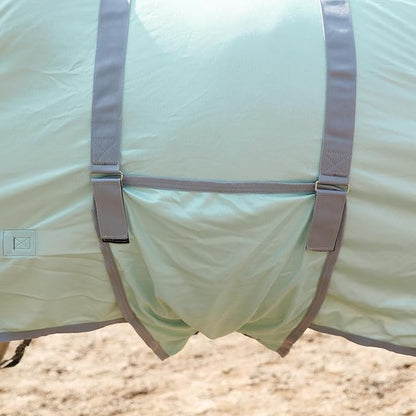 Horse Fly Sheet with Detachable Neck Cover & Belly Wrap, Adjustable Fly Sheet for Horses, Ventilated Airflow Mesh Equine Cooling Summer Flysheet Green 66