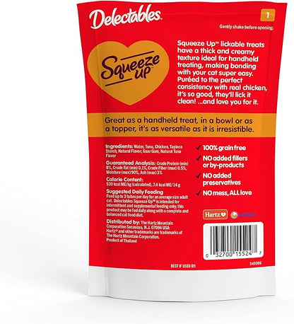 Hartz Delectables Squeeze Up Interactive Lickable Wet Cat Treats for Adult & Senior Cats, Tuna & Salmon, 4 Count(Pack of 8)