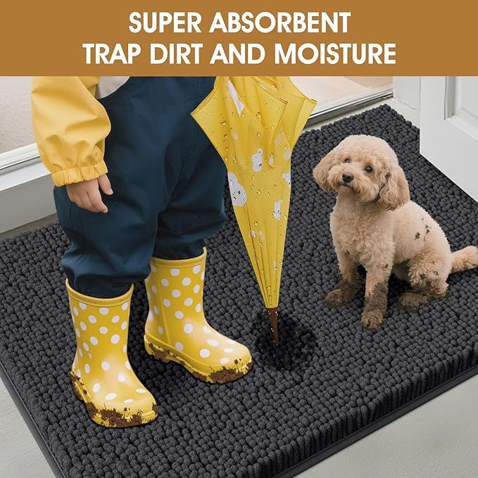 IM HOME 36" x 24" Dark Grey Dog Door Mats for Muddy Paws, Chenille Absorbent Dog Mat, Non Slip Heavy Mud Mat for Dogs, Soft Pet Bed Mat for Entryway, Mud Paws, Inside Floor