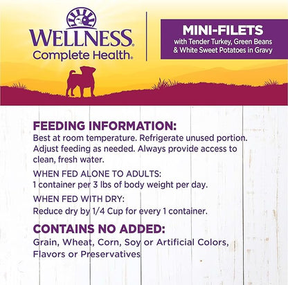 Wellness Petite Entrées Mini-Filets with Tender Turkey, Green Beans & White Sweet Potatoes in Gravy, 3-Ounce Cup (Pack of 12)