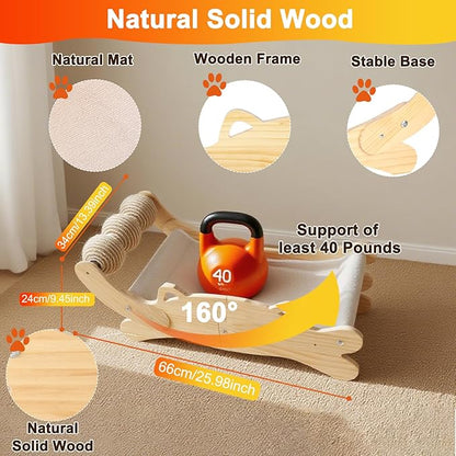 Cat Scratcher Bed for Indoor Cats | 3-in-1 Scratching Post & Hammock Lounge with Wooden Perch, No-Tip Stable Base for Small/Medium/Large Cats ，Durable Scratch Pad & Cat Furniture (Easy Assembly)