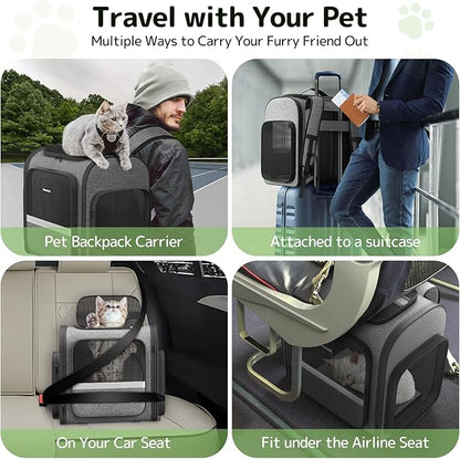Pawtners Cat Carrier Backpacks Expandable Cat Backpack with Breathable Mesh, Pet Carrier Backpack for Cats Small Dogs Puppies Up to 18 Lbs, Dog Carrier Backpack for Travel Hiking Camping Outdoor