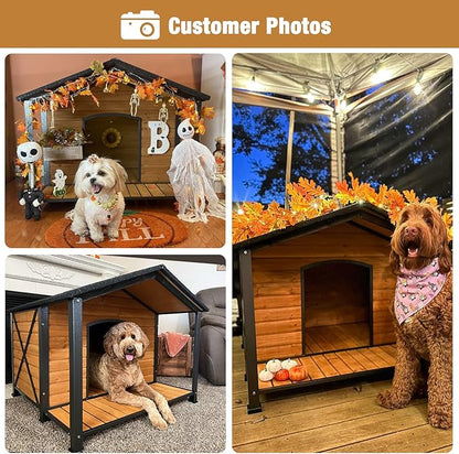 Extra Large Dog House Outdoor Weatherproof, Strong Metal Chew Proof Frame Dog Kennel for Small Medium Large Dogs