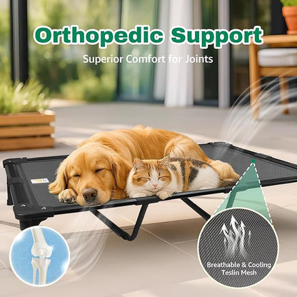 Sytopia 47'' Outdoor Elevated Dog Bed for Extra Large Dogs, Chew-Proof Pet Camping Raised Cot with Breathable Mesh - Durable Frame, Cooling Hammock Style, Anti-Slip Base, Water-Resistant, Easy Clean