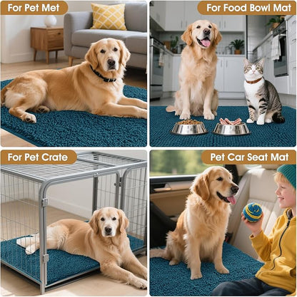 IM HOME 48" x 38" Teal Blue Dog Door Mats for Muddy Paws, Chenille Absorbent Dog Mat, Non Slip Heavy Mud Mat for Dogs, Soft Pet Bed Mat for Entryway, Mud Paws, Inside Floor