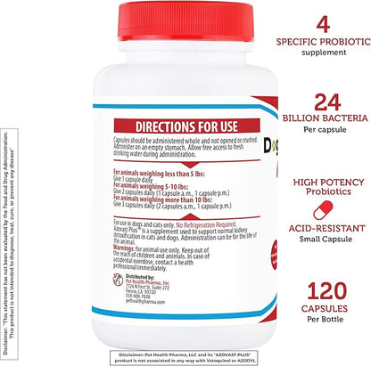 Azovast Plus Kidney Health Supplement for Dogs & Cats, 120ct - NO Refrigeration Required - Help Support Kidney Function & Manage Renal Toxins - Renal Care Supplement Capsule(U.S.A) (120 Caps)