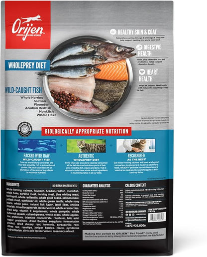 ORIJEN Grain Free High Protein Premium Dry Cat Food Six Fish Recipe 12lb Bag