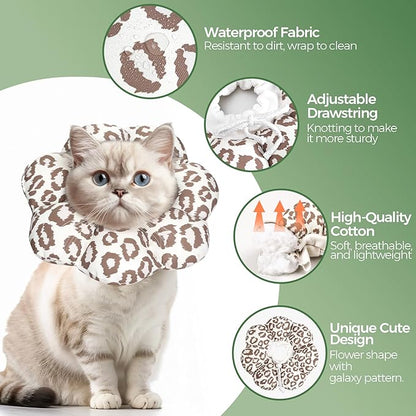 ComSaf Cat Cone Collar Soft - Cat Cones to Stop Licking e Collar for Cats After Surgery, Elizabethan Collar for Kitten Recovery, Comfortable Soft e Collar Cone for Medium Cats, Brown Leopard, M