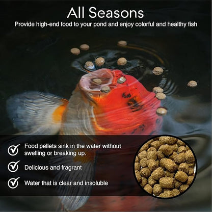Big Kahuna Koi Fish Food- 45lbs Food – Made in The USA - Floating Pellets – 3/16" - 1/4" Pellet Size – 32% Protein Fish Food – Rich in Nutrients