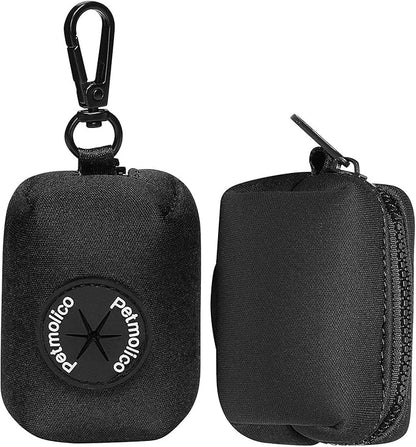Petmolico Dog Poop Bag Holder Leash Attachment, Dog Waste Bag Dispenser Zippered Pouch, Fits Any Puppy Leash, Includes Free Roll of Poop Bags, Poop Bag Dispenser - 2 Pack, Black