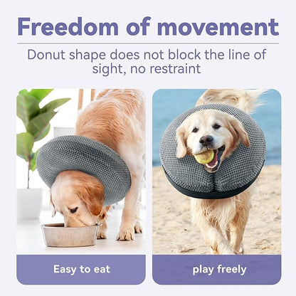 Soft Inflatable Dog Cone Collar for Small Medium Large Dogs - Neck Donut E Collar Alternative for Recovery After Surgery - Grey M