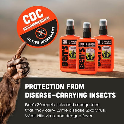 Ben's Tick & Insect Repellent - Travel Size Bug Spray with 30% DEET for Mosquitoes, Ticks & More - Up to 7 Hours of Protection - Fragrance-Free - 3.4 Fl Oz (4 Pack)