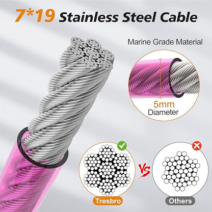 Tresbro 15 FT Dog Tie Out Cable with Spring, Shock Absorbing Tether Chains for Outside Aavilable in 10/15/20/25/30/40/50/70/100/120 FT, Heavy Duty Leads for Yard for Medium & Large Dogs Up to 500 LBS