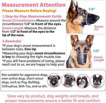 LUCKYPAW Dog Muzzle, Mesh Muzzle for Large Medium Small Dogs, Soft Mouth Guard for Biting Chewing, Breathable Mouth Cover with Adjustable Hook and Loop for Training, Grooming(Black, XS)