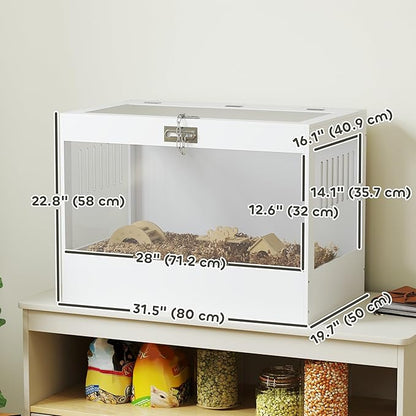 PawHut Hamster Cage with Openable Top & Lock, Transparent Acrylic Panels Small Animal Habitat with Hut, Seesaw, Ladder, for Dwarf Hamster Gerbil, 31.5" x 20" x 23", White