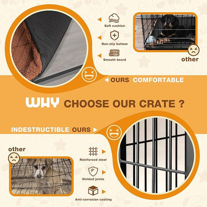 Bigrab Dog Crate Furinture with Thick Cushion, Side End Table Wooden Dog Cage with Double Doors, Chew-Resistant Dog Kennel Dog House Indoor for Small to Large Dog, M (Grey)
