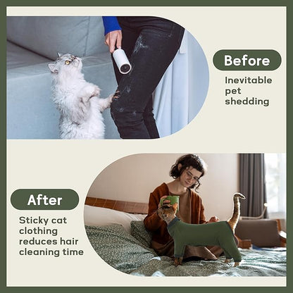 PUMYPOREITY Sticky Hair Cat Clothes, Prevent Hair Loss Cat Pajamas, Soft Cat Sweaters for Cats Only, Cat Hair Sticky Onesie, Cat Recovery Suit After Surgery, Green, L