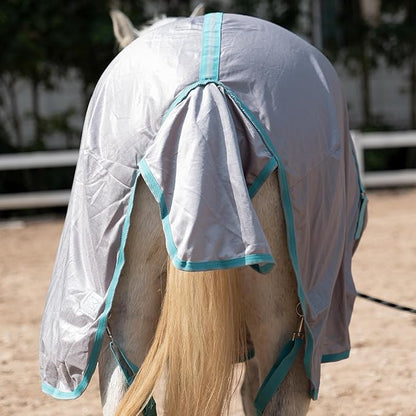 Horse Fly Sheet with Detachable Neck Cover & Belly Wrap, Adjustable Fly Sheet for Horses, Ventilated Airflow Mesh Equine Cooling Summer Flysheet Grey 78