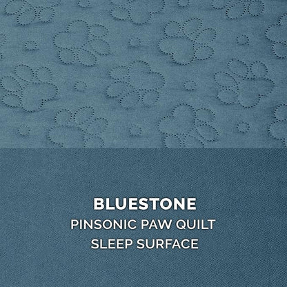 Furhaven Cooling Gel Dog Bed for Large Dogs w/ Removable Bolsters & Washable Cover, For Dogs Up to 95 lbs - Pinsonic Quilted Paw L Shaped Chaise - Bluestone, Jumbo/XL