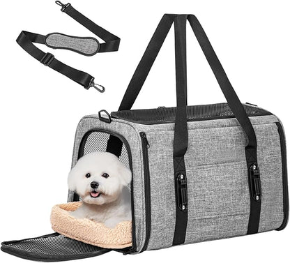 Petsfit Pet Carrier for Large Cats, Cat Carrier for Medium Cats and Puppy up to 20lbs, 4-Sided Breathable Mesh, Escape Proof and Locking Zipper, Sturdy Structure,Grey