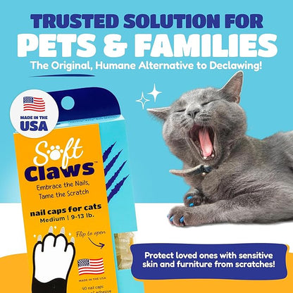 Soft Claws Cat Nail Caps for Medium Cats – 40 Caps (Silver & Gold) – Made in USA – Veterinarian-Developed | Scratch Protection, Easy to Apply, Long-Lasting Covers