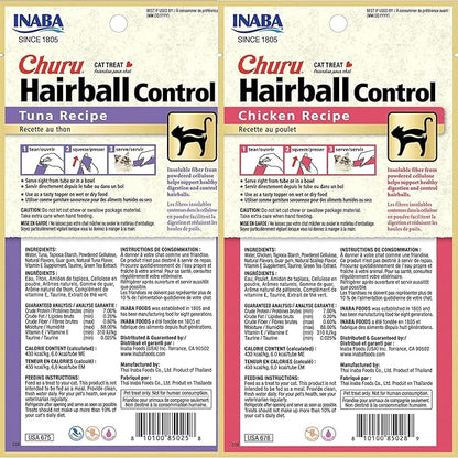 INABA Churu for Cats, Functional, Creamy Lickable Purée Cat Treat for Hairball Control, 0.5 Ounces Each, 24 Tubes (4 per Pack), 2 Flavor Tuna and Chicken Variety Pack
