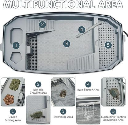 Hamiledyi Small Turtle Tank with Lid and Water Pump Acrylic Turtle Aquarium Starter Kit Easy to Change Water Multi-Function Area Reptile Habitat for Turtles Hermit Crabs Crayfish Tortoises (Medium)