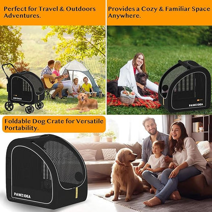PAWZIDEA Dog Stroller for Large Dogs, Pet Stroller with Detachable Carrier for Portable Dog Crate for Car Seat, Foldable Dogs Jogger Strollers, All Terrain 9” Wheels, Adjustable Handle, Storage Bag