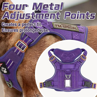 rabbitgoo Tactical Dog Harness for Large Dogs, No Pull Military Service Vest with Handle & Molle, Easy Control for Training Walking, Adjustable Reflective Straps, Purple, L