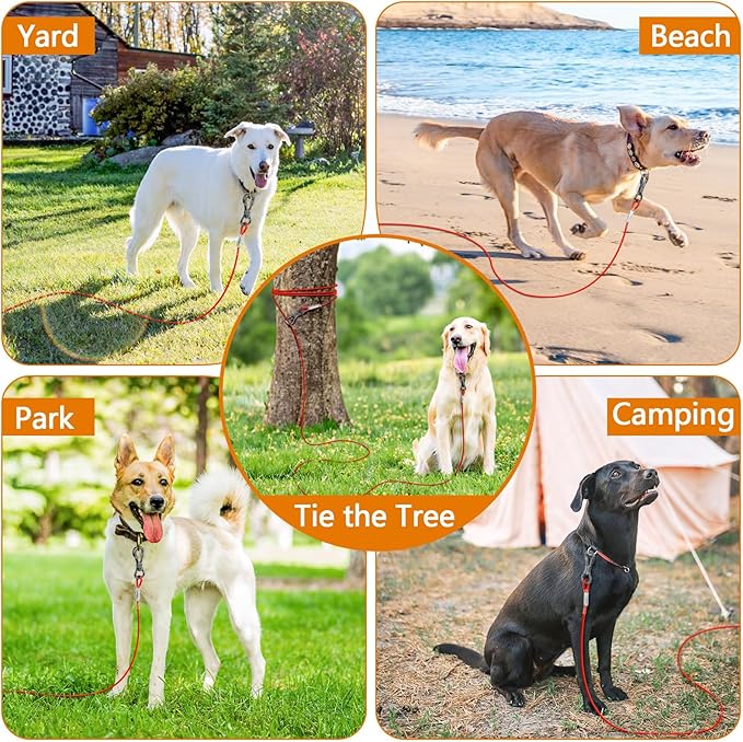 XiaZ Dog Tie Out Cable, Heavy Duty Dog Chains for Outside with Lockable Hook, Pet Runner Cable Leads for Yard, Dog Line Tether for Small Medium Large Dogs Up to 125 LBS