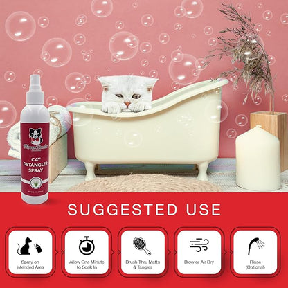 Warren London Cat Detangler Spray Bundle with Pin Brush for Matted Hair | Leave in Conditioner Pet Detangling Spray That Demattes & Refreshes | 8oz w/Pin Brush