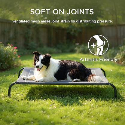 Bedsure Outdoor Elevated Dog Bed Large Sized Dog, Portable Indoor & Outdoor Cooling Raised Cot Pet Hammock Bed with Skid-Resistant Feet, Frame with Breathable Mesh, Black, 49 inches