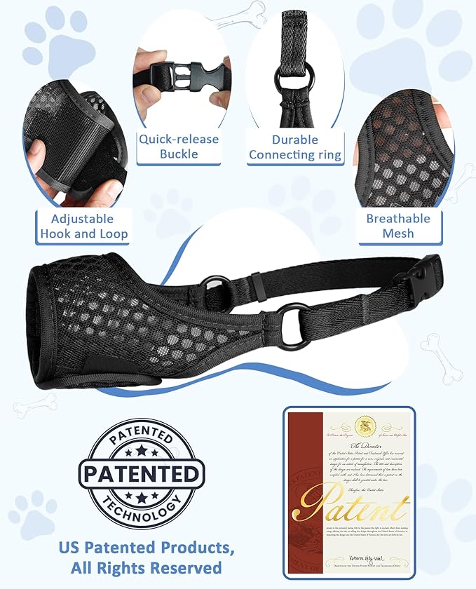 LUCKYPAW Soft Muzzle for Medium Large Sized Dogs Beagle Labrador German Shepherds, Dog Muzzle to Prevent Biting Chewing, Adjustable Breathable Mouth Guard for Grooming Walking Training(Black, M)