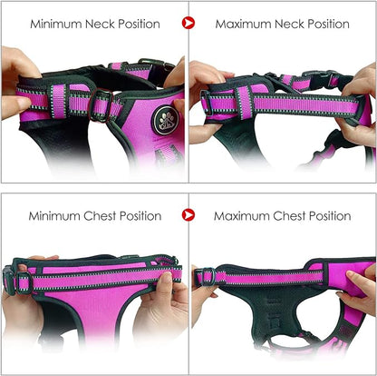 NESTROAD No Pull Dog Harness,Adjustable Oxford Dog Vest Harness with Leash,Reflective No-Choke Pet Harness with Easy Control Soft Handle for Large Dogs(Large,Fuchsia Pink)