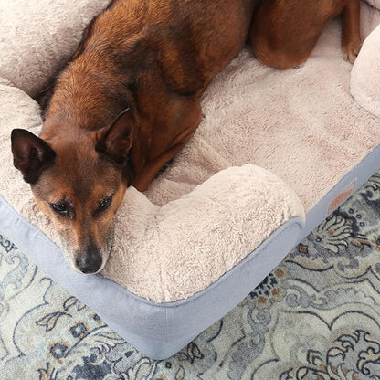 TOWN & COUNTRY EVERYDAY CuddleTown Comfy Solid Bolster Sofa Pet Bed, Supportive & Calming Egg Crate Foam, Non-Slip Bottom, Machine Washable Cover, Blue, Medium 28"x23"x8"