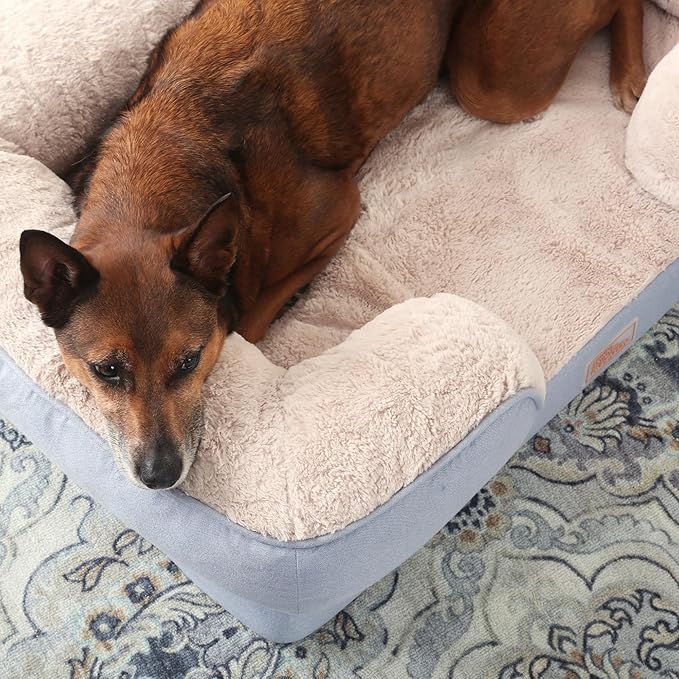 TOWN & COUNTRY EVERYDAY CuddleTown Comfy Solid Bolster Sofa Pet Bed, Supportive & Calming Egg Crate Foam, Non-Slip Bottom, Machine Washable Cover, Blue, Large 35"x25"x8"