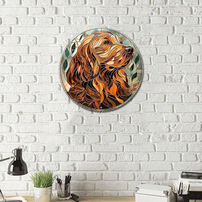 Lygond Metal Sign Tin Sign Circular Stained Glass Dog Funny Gardening Gift for Patio 12×12 Inches