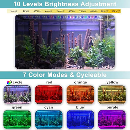 24/7 LED Aquarium Light, IP68 Waterproof Extendable Bracket Fish Tank Light with Timer, 7 Colors, 10 Level Adjustable Brightness, DIY Mode Full Spectrum Aquarium Plant Light for 24-30 Inch Fish Tank
