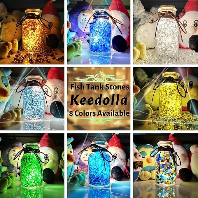 Keedolla Aquarium Clear Glass Stones Pebbles for Fish Tank, 0.93LB Fish Tank Marbles Beads Gems Gravel Rocks for Aquarium, Vase Fillers, Succulent Plants Decor