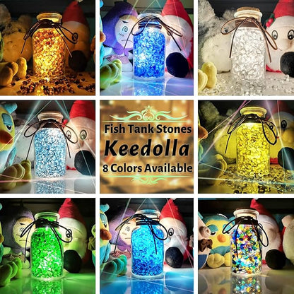 Keedolla Fish Tank Rocks Beads Aquarium 0.93LB, Clear Glass Pebbles Stones Gravel for Vases Fillers, Garden, Aquarium, Betta Fish Turtle Tank, Succulent Plants Decor - Sea Blue
