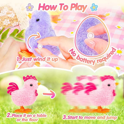 SevenQ Wind Up Toys for Kids Easter Basket Stuffers, 9Pcs Jumping Plush Chicks Small Fidget Toys for Easter Egg Hunt Treasure Box Classroom Prizes Party Favors Goodie Bags Fillers Gifts